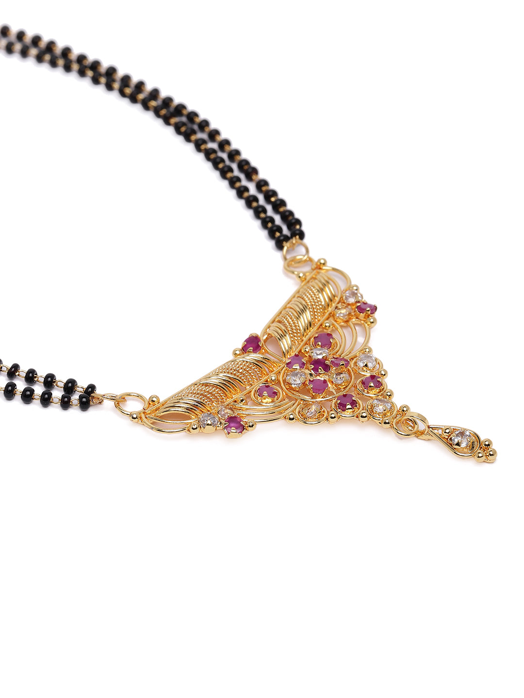 Regal Gold-Plated Cubic Zirconia & Ruby-Toned Stone Mangalsutra