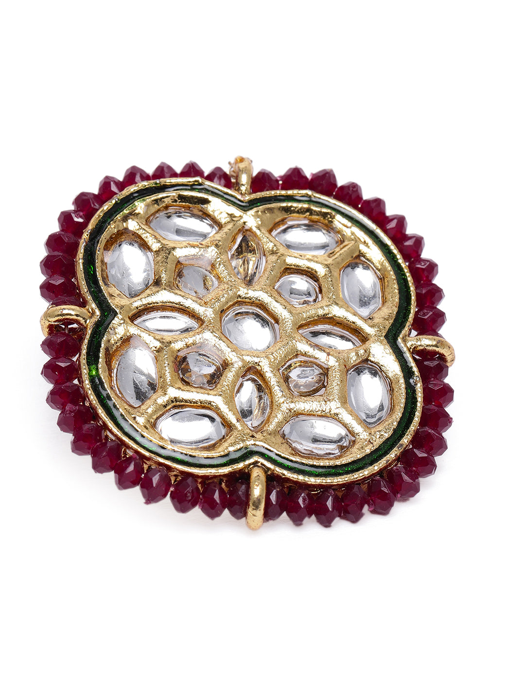 Regal Gold-Plated Maroon Kundan Statement Stud Earrings