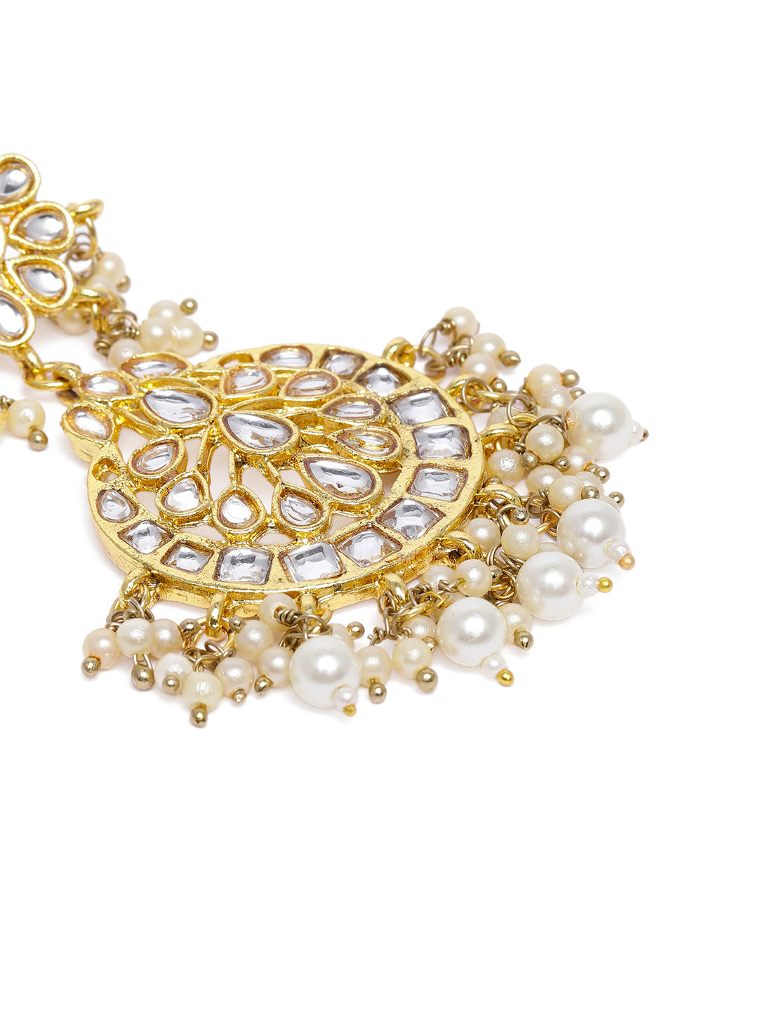 Regal Gold-Plated Kundan Floral & Circular Statement Drop Earrings