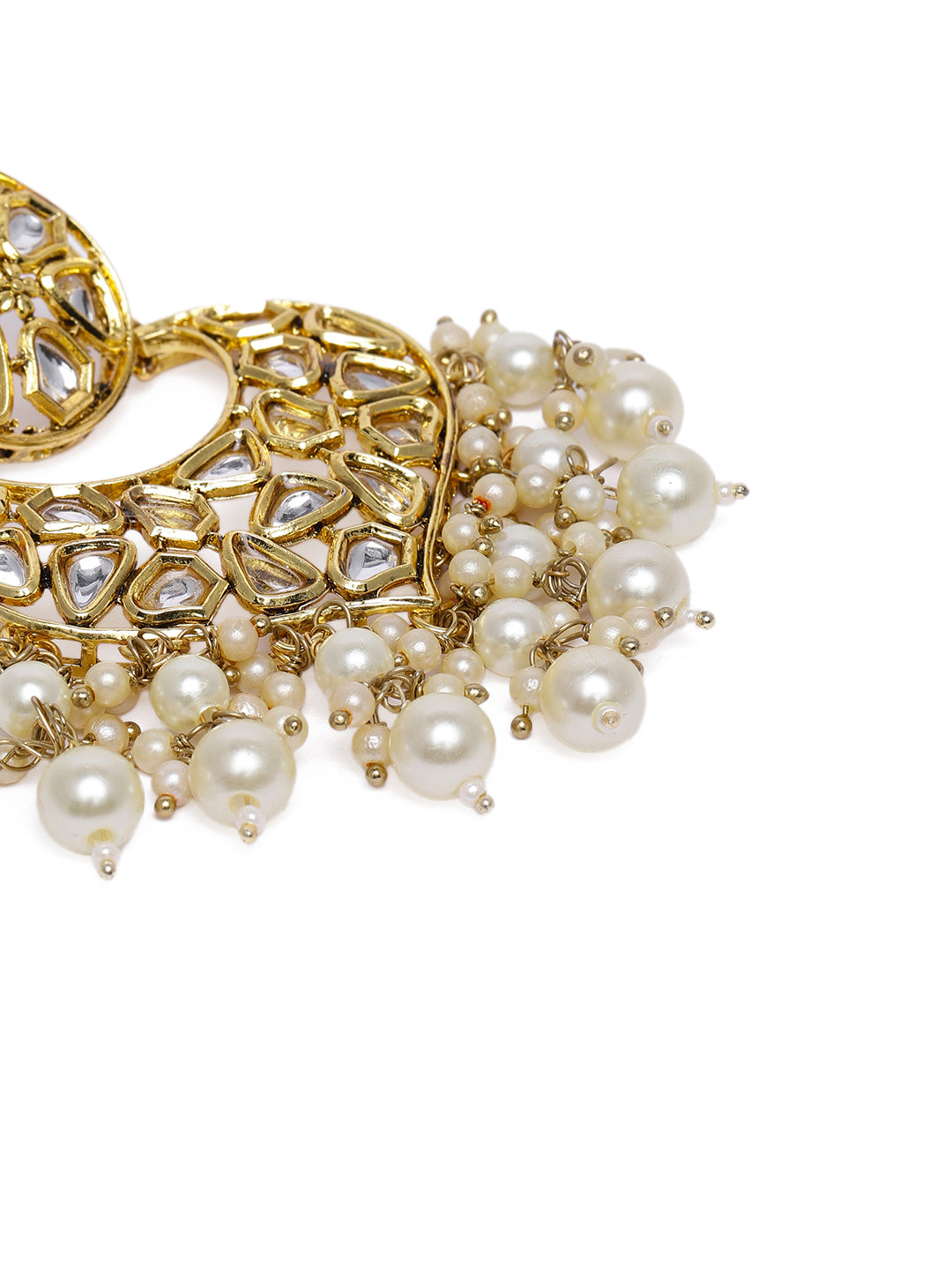 Regal Gold-Plated Kundan Crescent-Shaped Chandbali Earrings