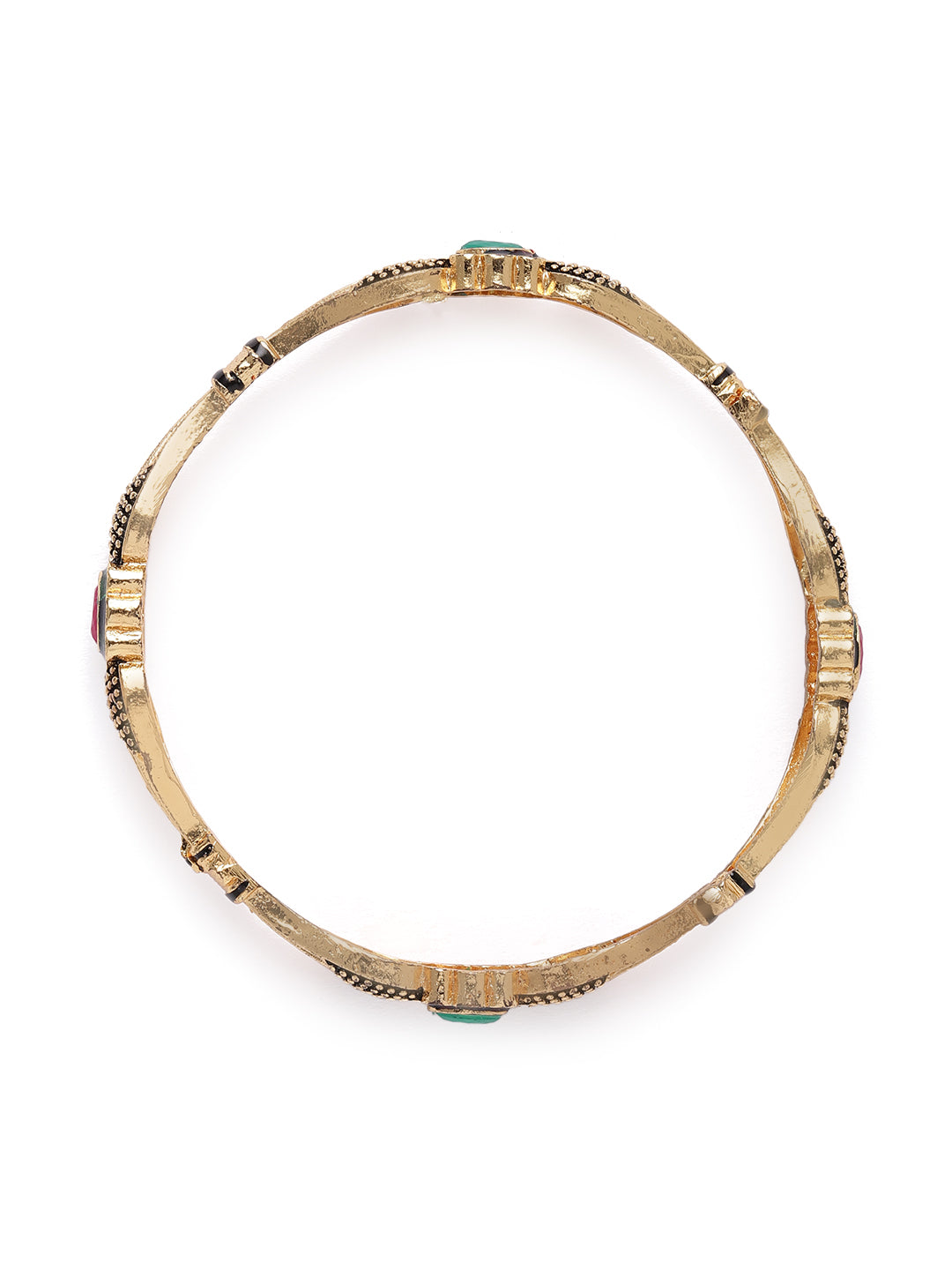 Exquisite Gold-Plated Ruby & Emerald Meenakari Statement Bangles (Set of 2)