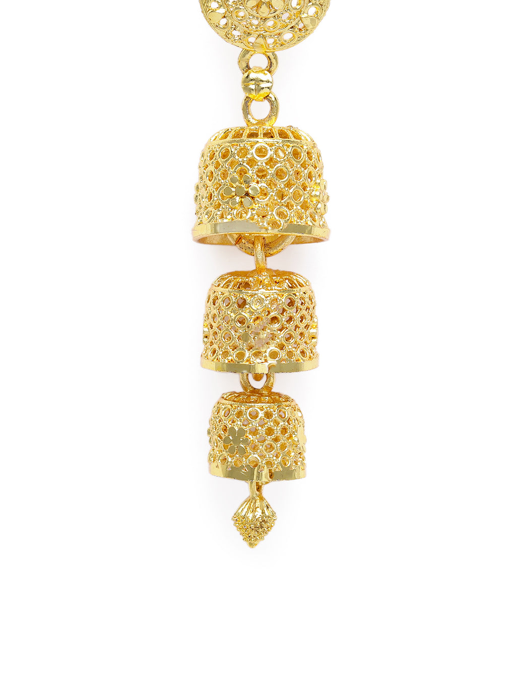 Regal Gold-Plated Multi-Tiered Dome Jhumka Earrings