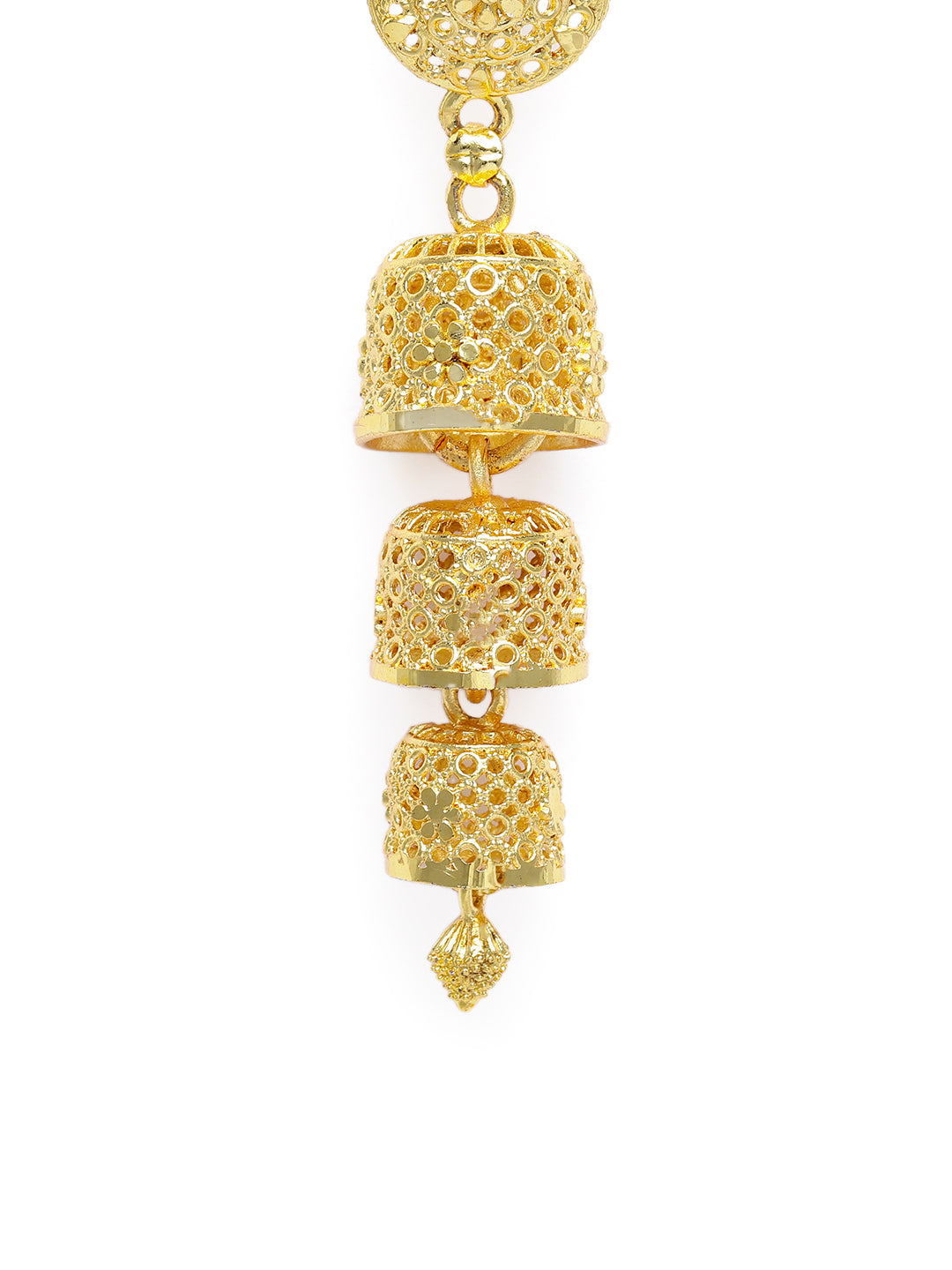 Regal Gold-Plated Multi-Tiered Dome Jhumka Earrings