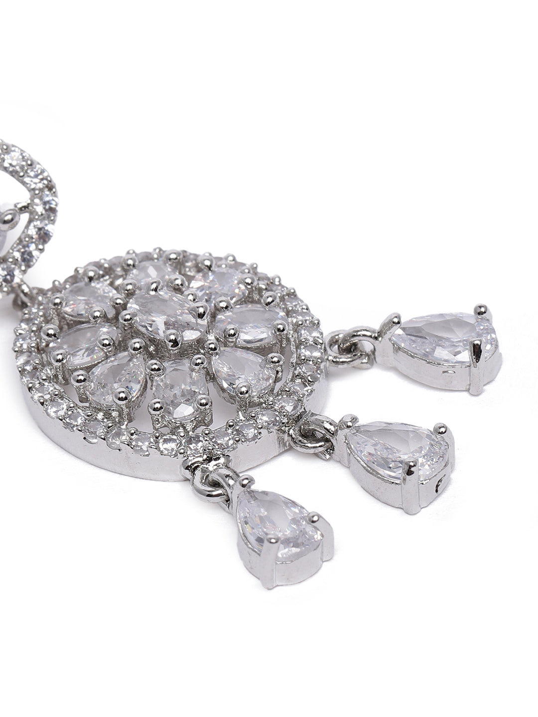 Glamorous Silver-Plated American Diamond CZ Circular Drop Earrings