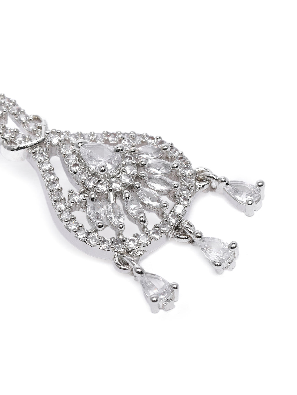 Glamorous Silver-Plated American Diamond CZ Leaf Drop Earrings