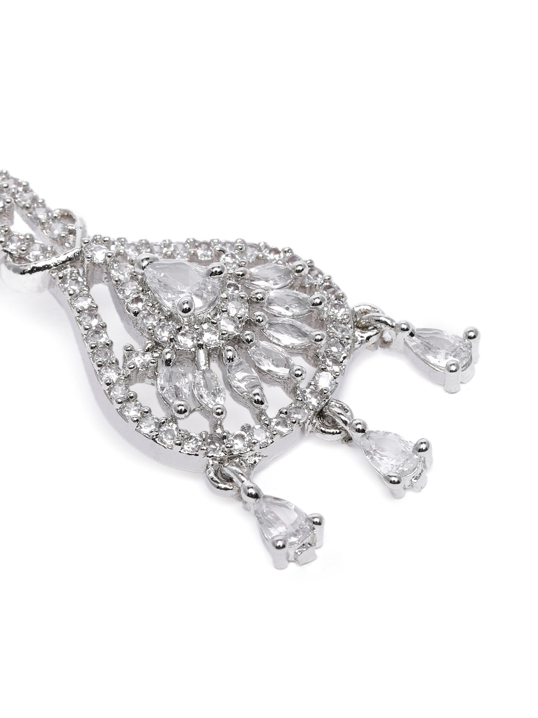 Glamorous Silver-Plated American Diamond CZ Leaf Drop Earrings