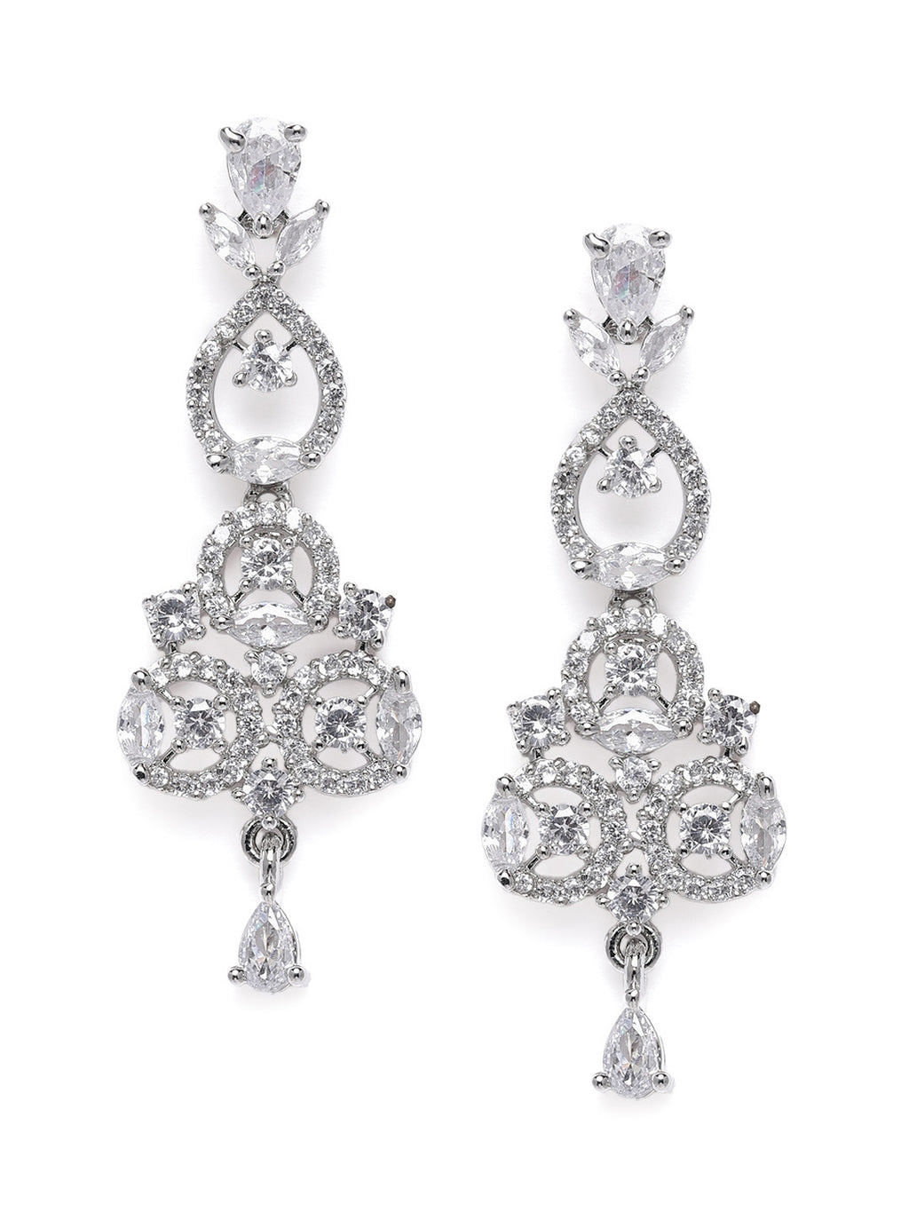 Glamorous Silver-Plated American Diamond CZ Shimmering Necklace & Earring Set