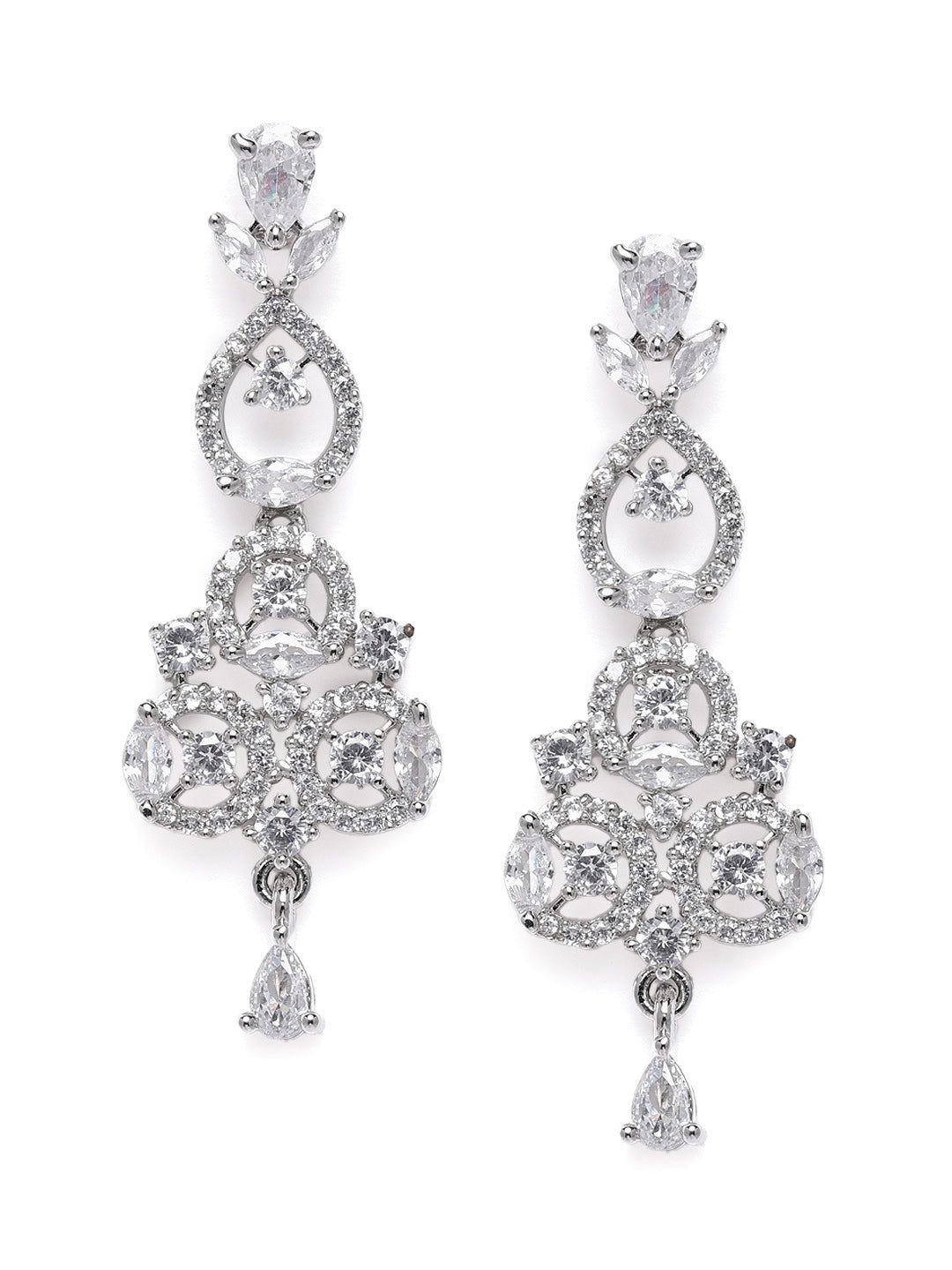 Glamorous Silver-Plated American Diamond CZ Shimmering Necklace & Earring Set