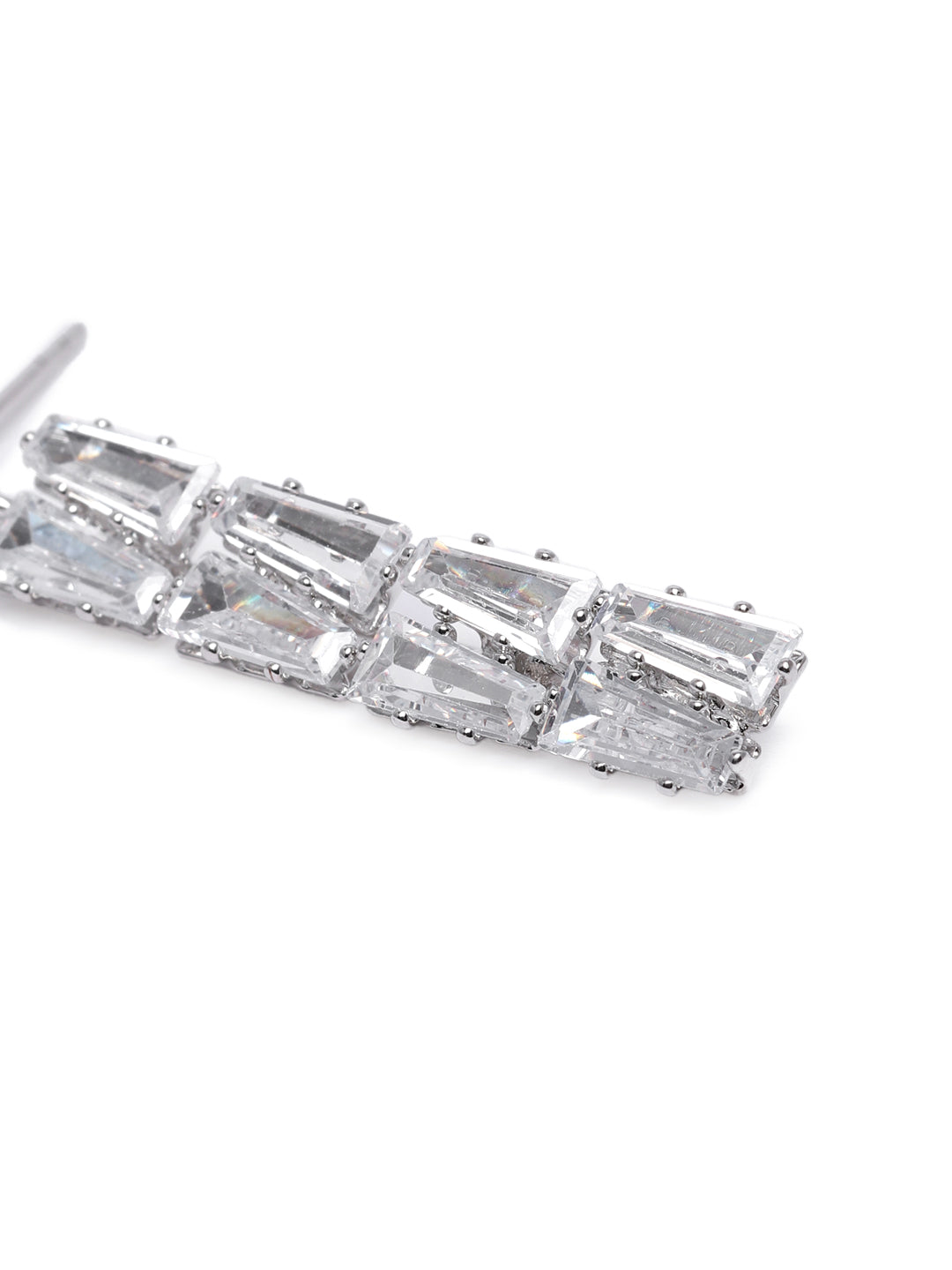 Sleek Silver-Plated American Diamond CZ Linear Drop Earrings