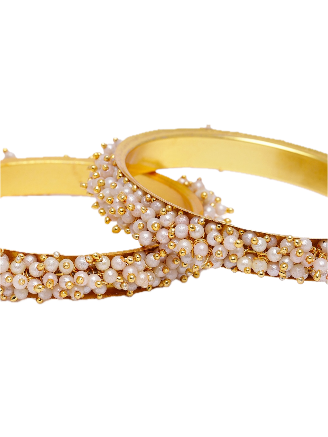 Elegant Gold-Plated Moti Pearl Cluster Bangles (Set of 2)