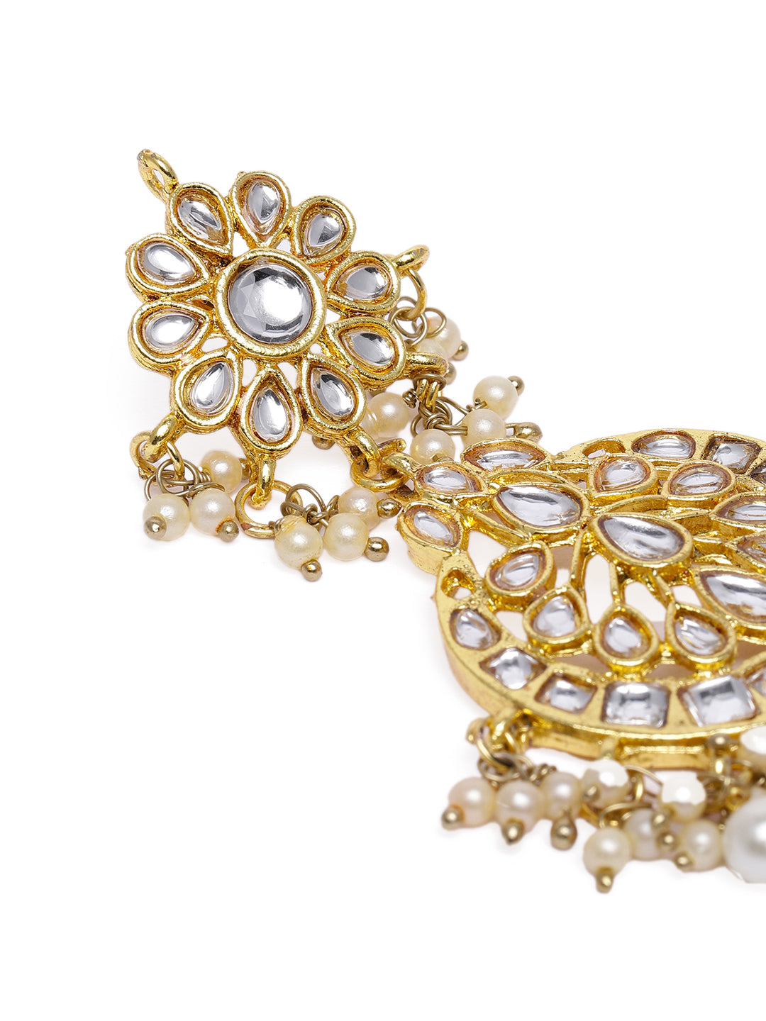 Regal Gold-Plated Kundan Floral & Circular Statement Drop Earrings