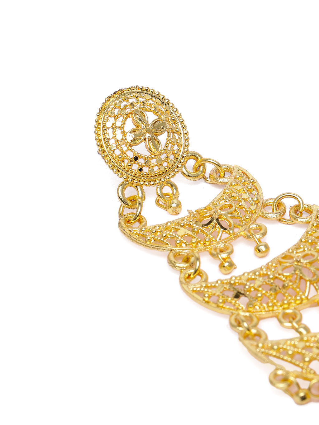 Regal Gold-Plated Multi-Tiered Crescent Chandbali Jhumka Earrings