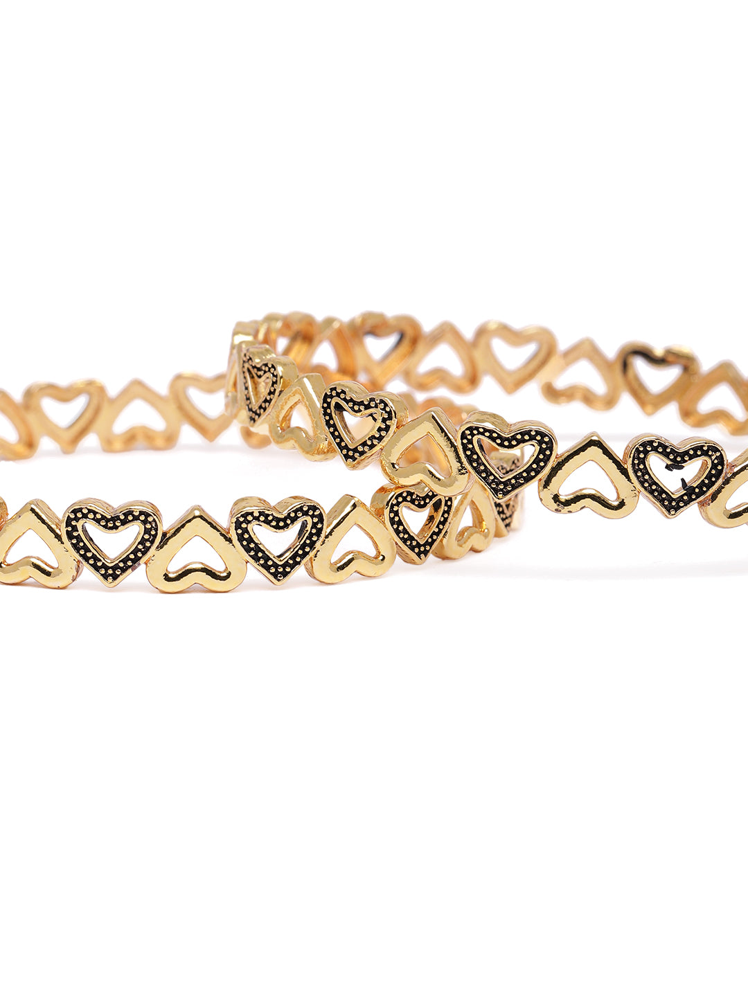 Charming Gold-Plated Heart Filigree Meenakari Bangles (Set of 2)