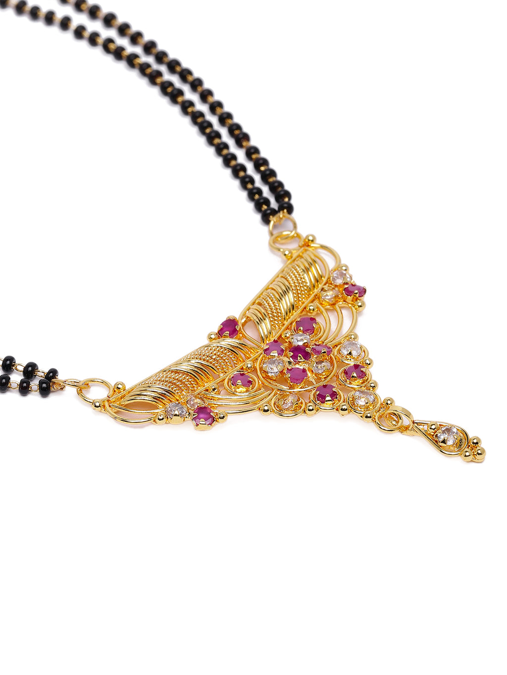 Regal Gold-Plated Cubic Zirconia & Ruby-Toned Stone Mangalsutra