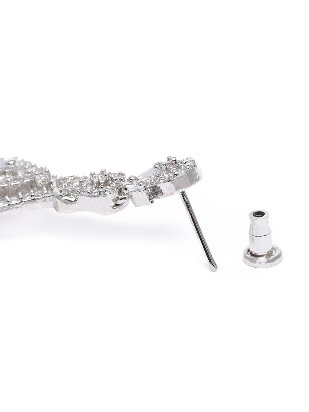 Glamorous Silver-Plated American Diamond CZ Leaf Drop Earrings