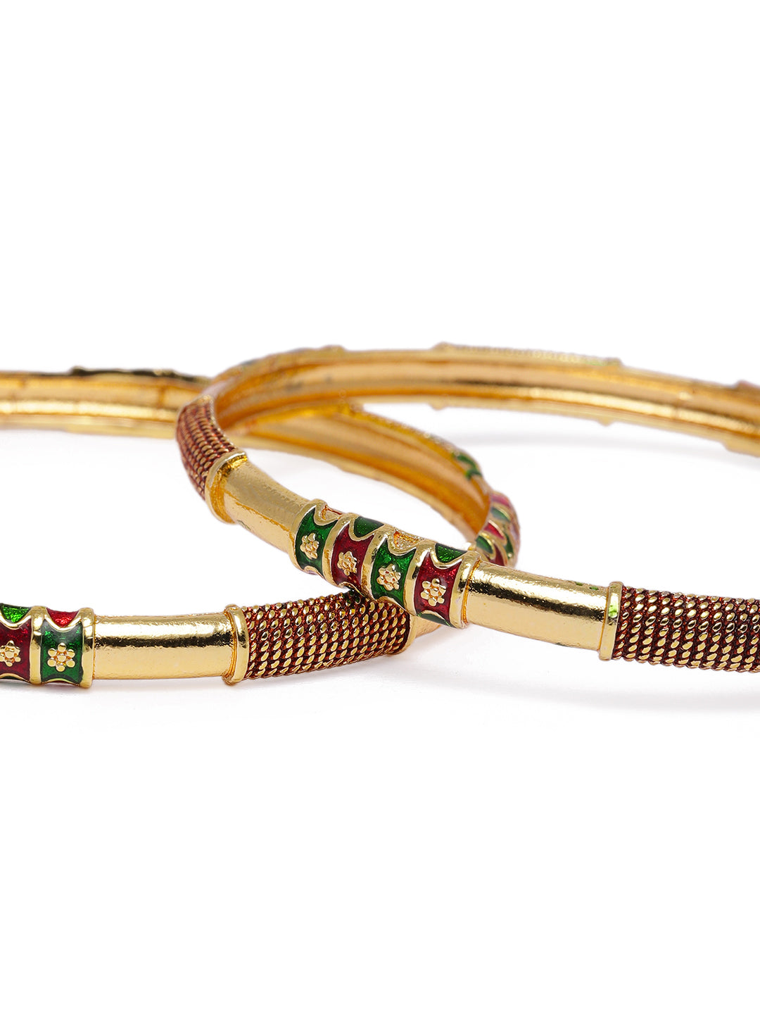 Sleek Gold-Plated Textured Meenakari Bangles (Set of 2)