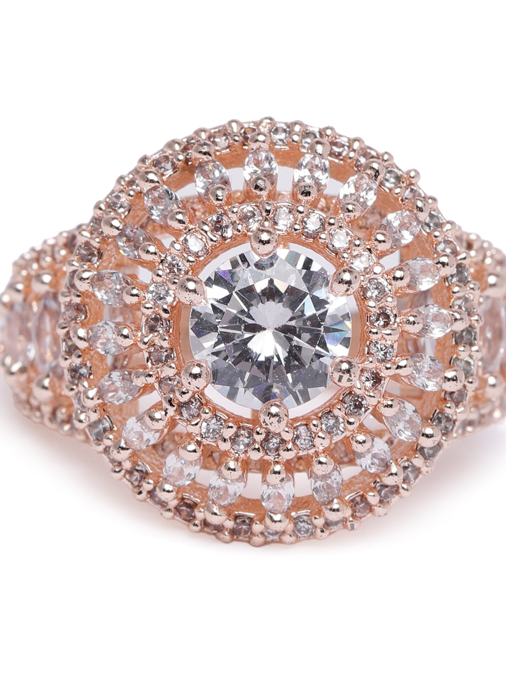Regal Rose Gold-Plated American Diamond & CZ Statement Ring