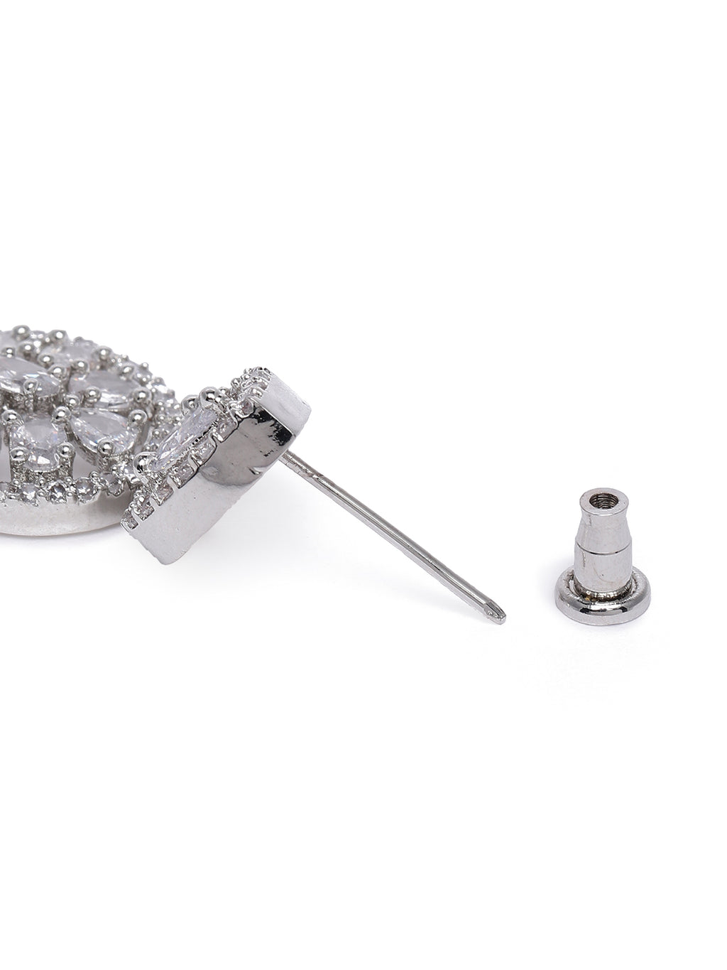 Glamorous Silver-Plated American Diamond CZ Circular Drop Earrings
