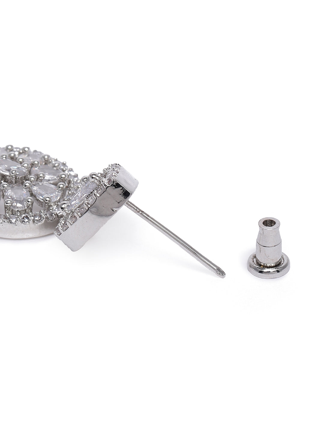 Glamorous Silver-Plated American Diamond CZ Circular Drop Earrings