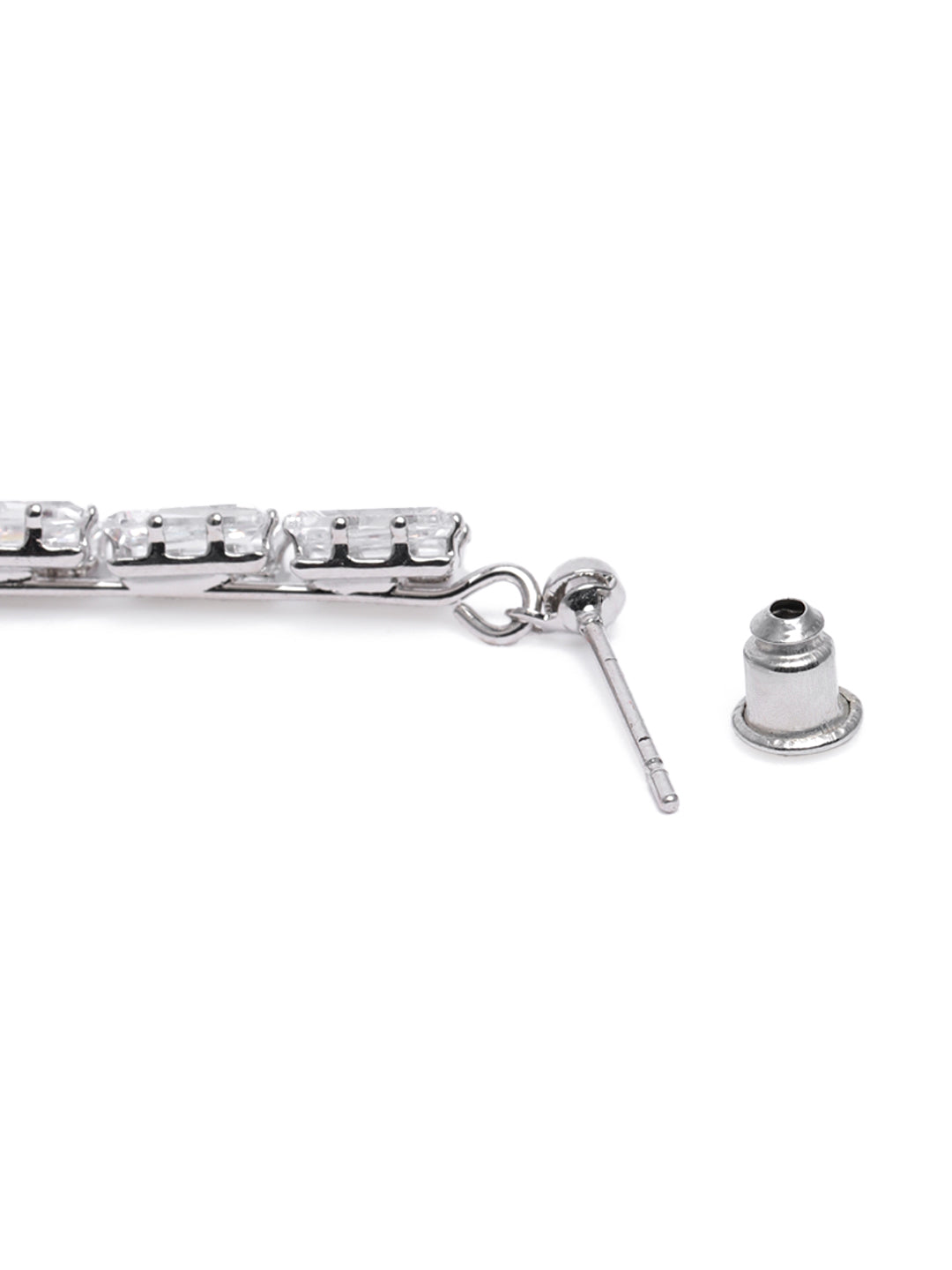 Sleek Silver-Plated American Diamond CZ Linear Drop Earrings