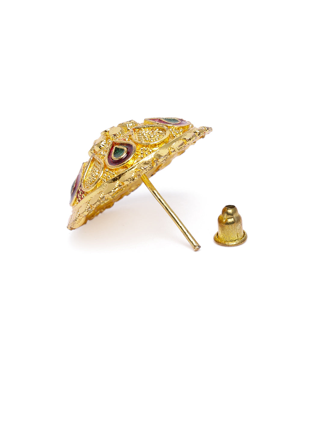 Regal Gold-Plated Maroon Meenakari Circular Stud Earrings