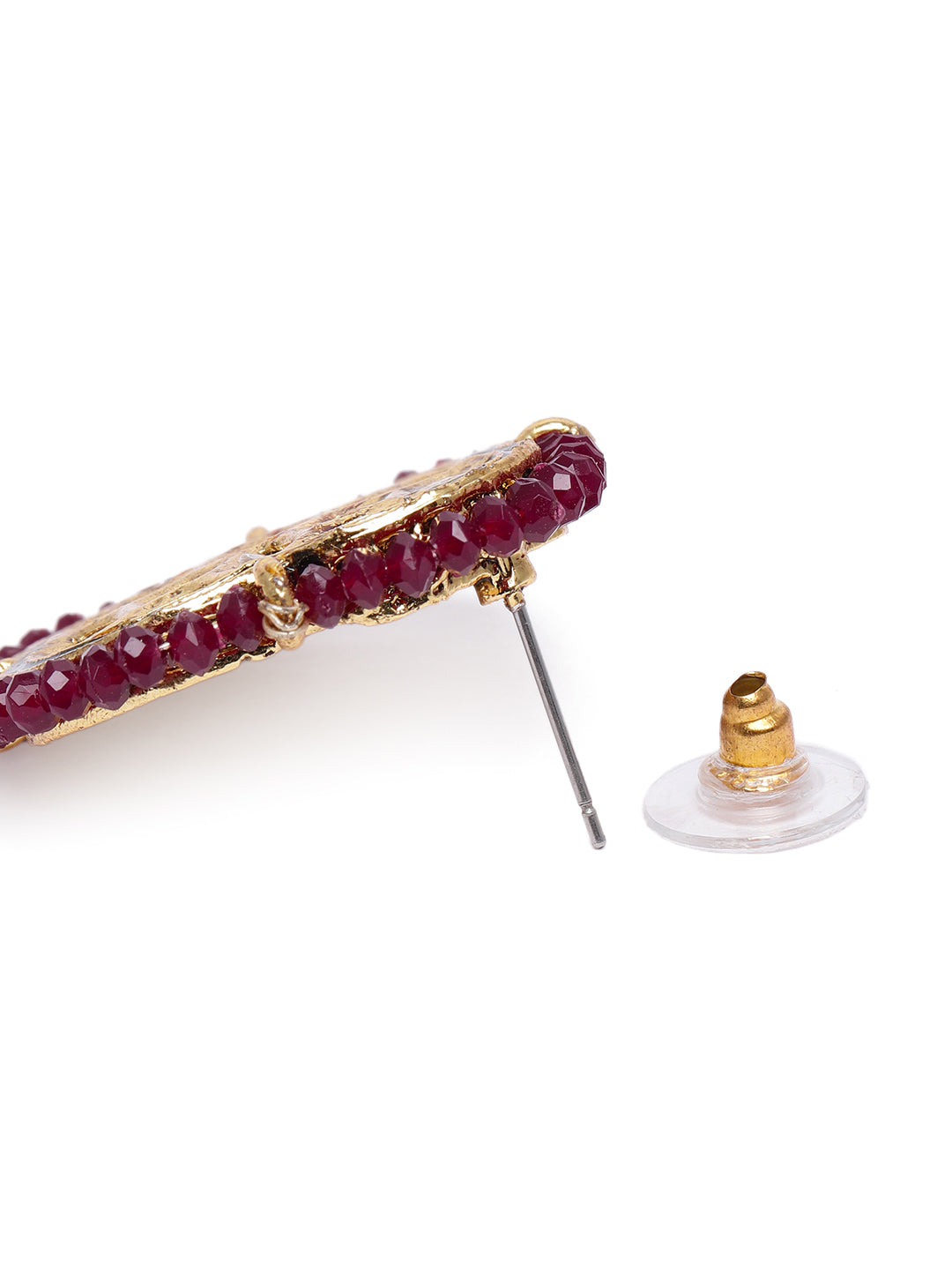 Regal Gold-Plated Maroon Kundan Statement Stud Earrings