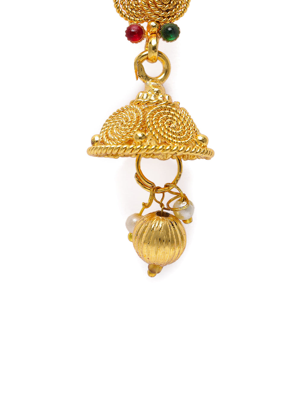 Regal Gold-Plated Red & Green Stone-Studded Necklace & Jhumki Set