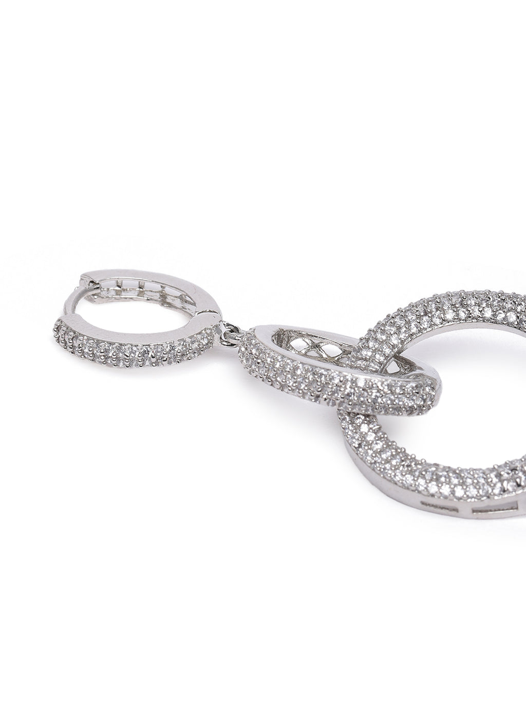 Glamorous Silver-Plated American Diamond CZ Linear Circular Drop Earrings