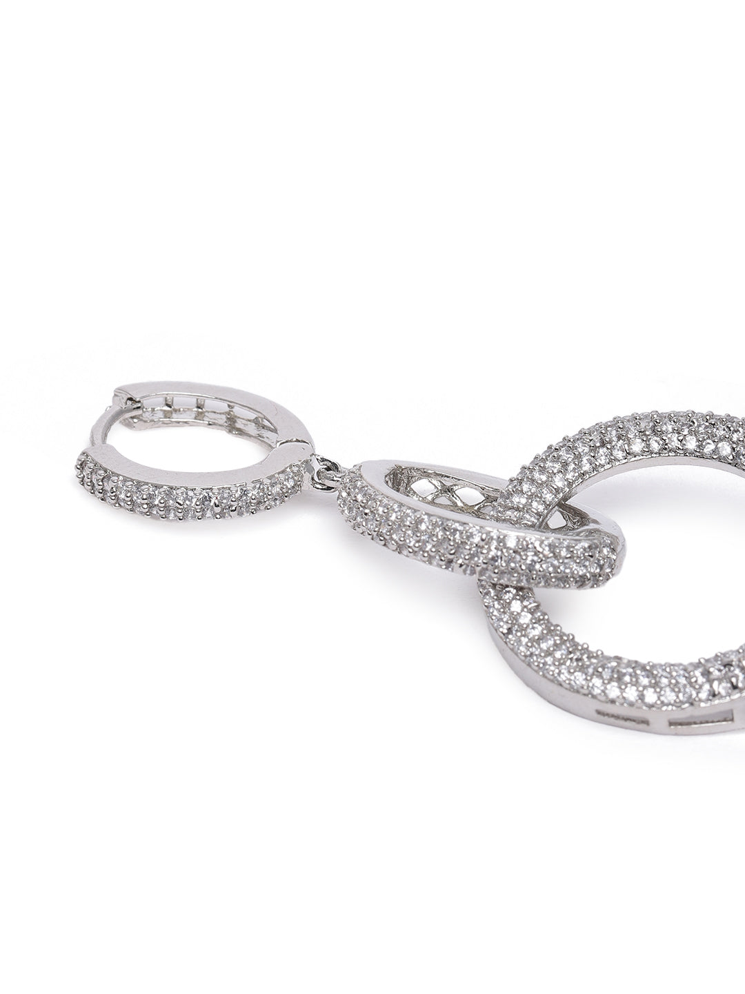 Glamorous Silver-Plated American Diamond CZ Linear Circular Drop Earrings