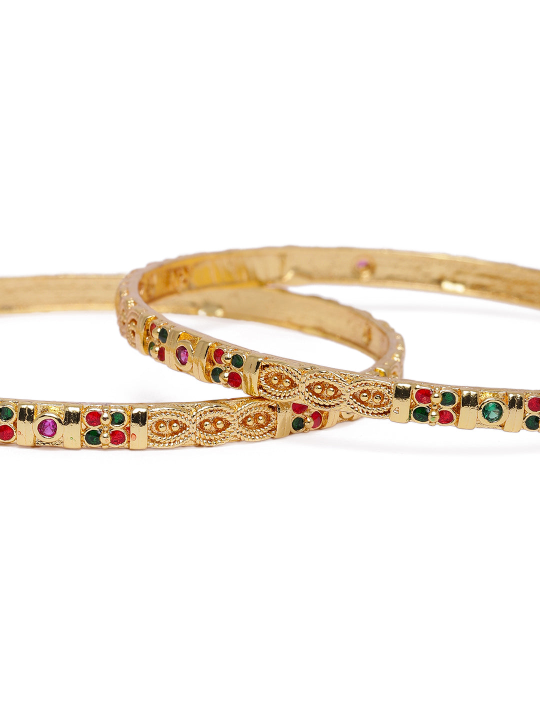 Sleek Gold-Plated Intricate Filigree Meenakari Bangles (Set of 2)