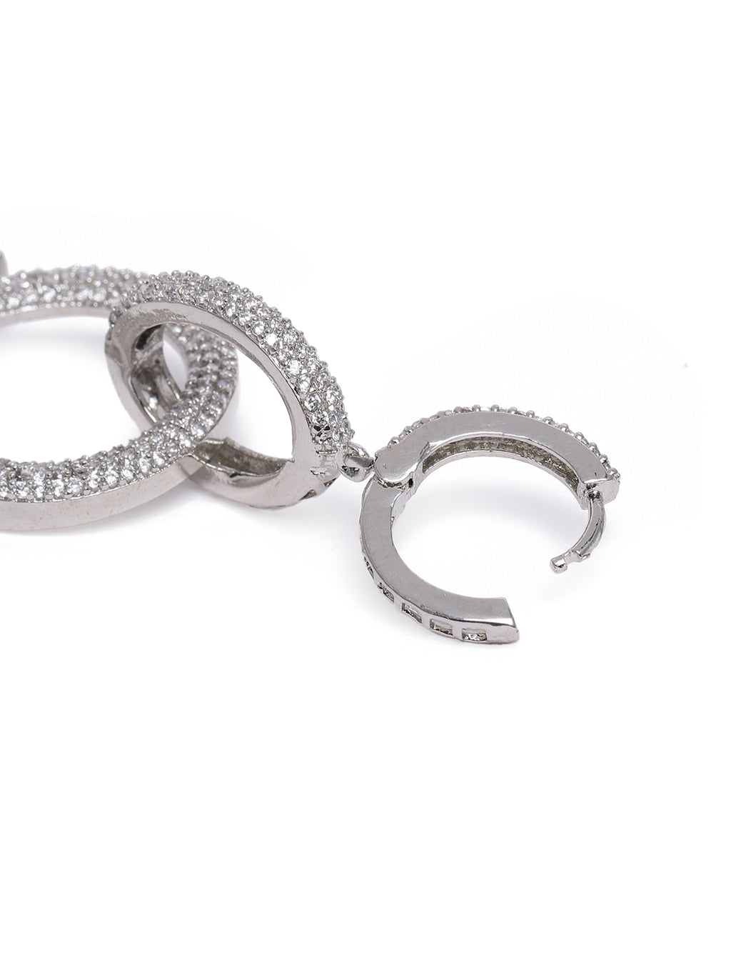 Glamorous Silver-Plated American Diamond CZ Linear Circular Drop Earrings