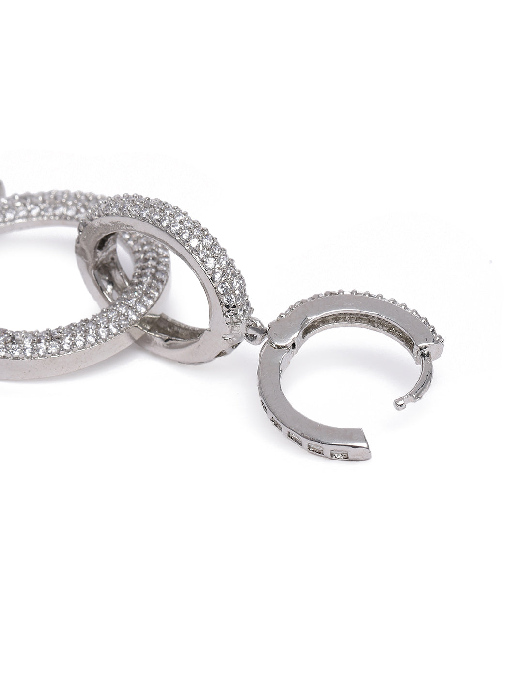 Glamorous Silver-Plated American Diamond CZ Linear Circular Drop Earrings
