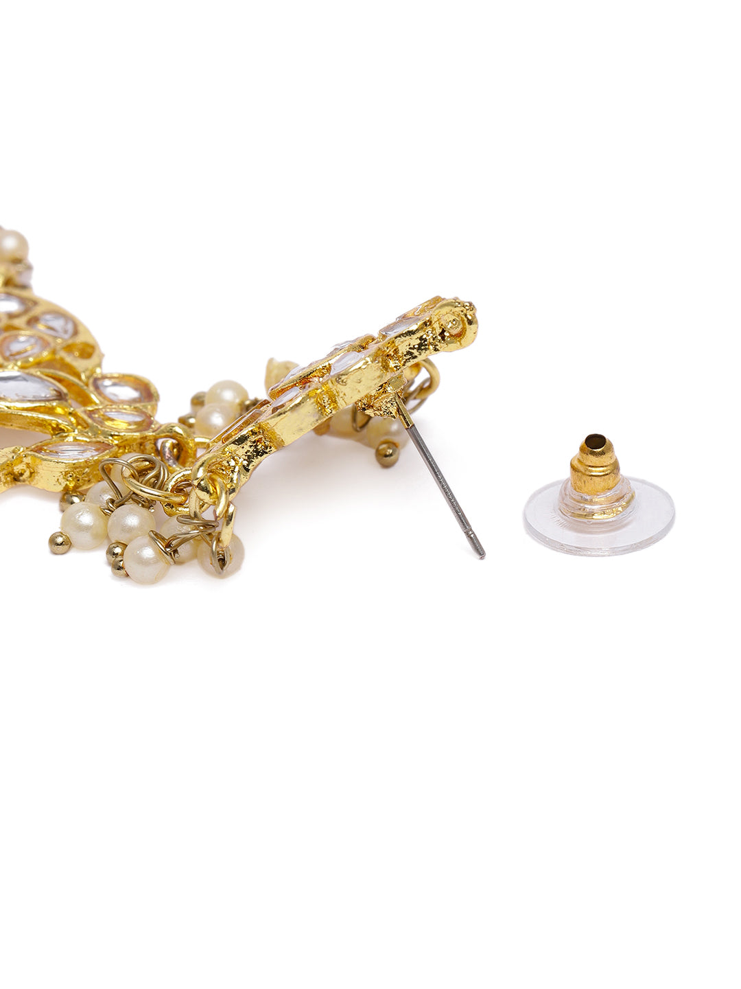 Regal Gold-Plated Kundan Floral & Circular Statement Drop Earrings