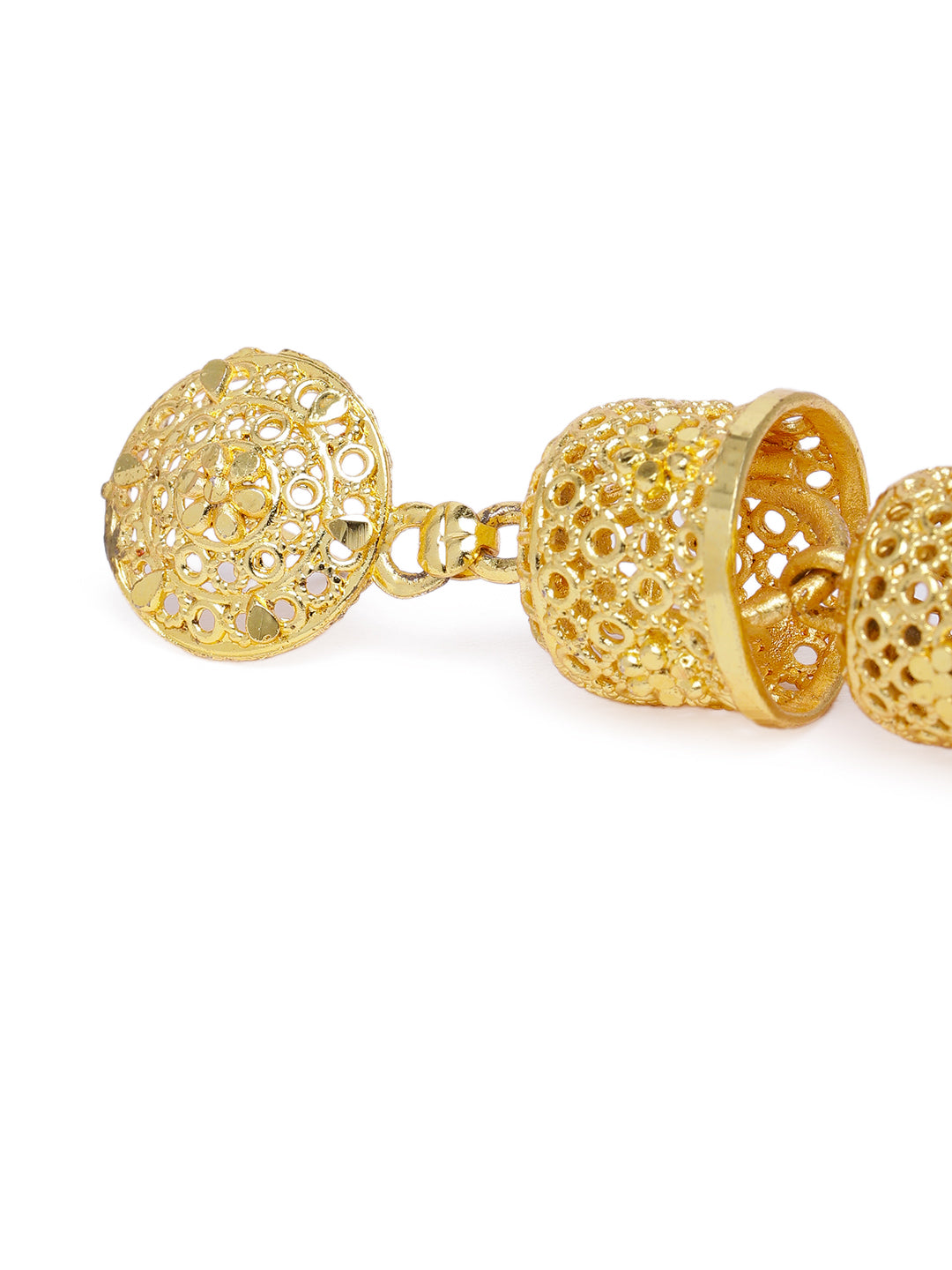 Regal Gold-Plated Multi-Tiered Dome Jhumka Earrings