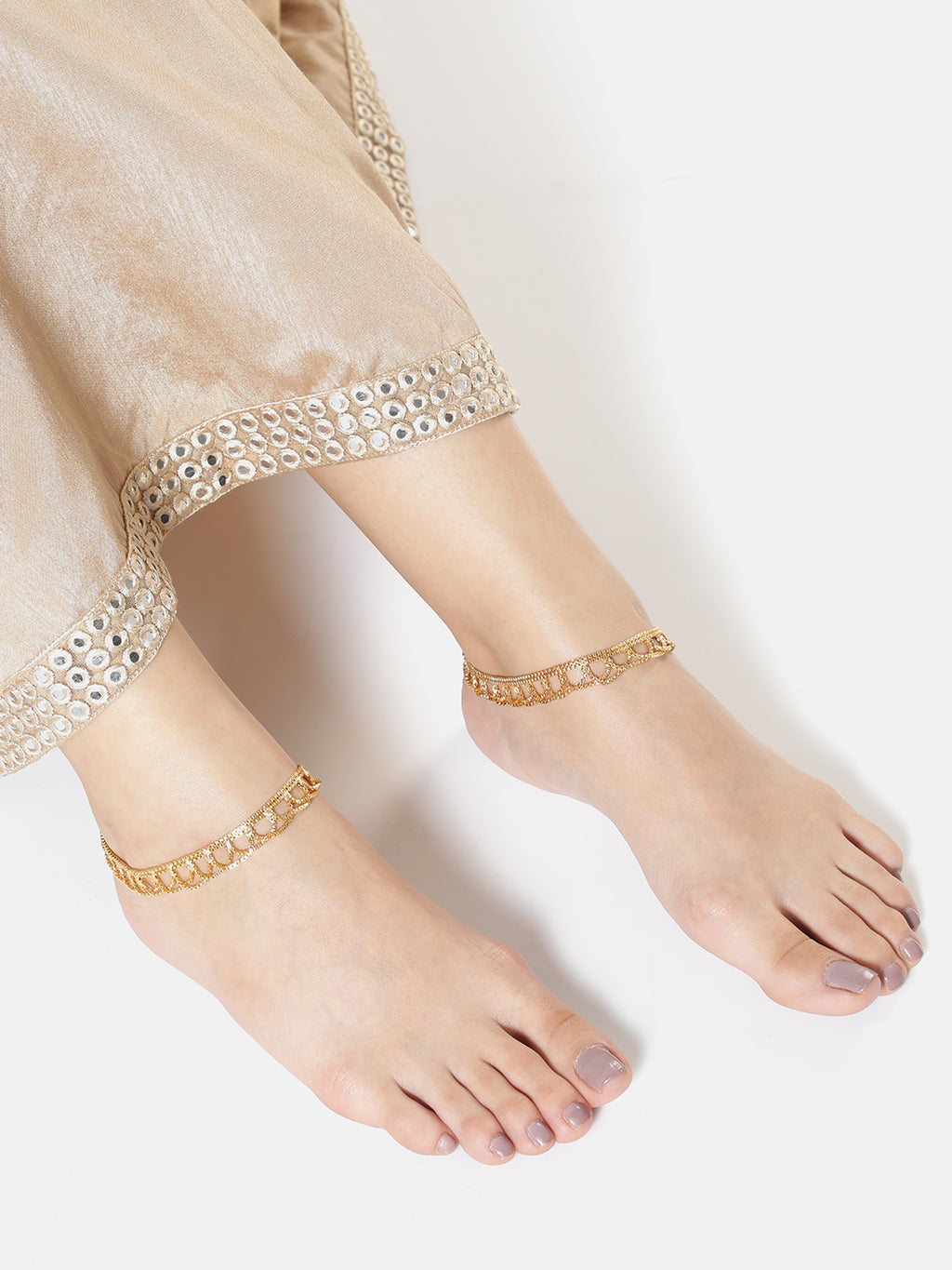 Elegant Gold-Plated Multi-Strand Mesh Anklet Set