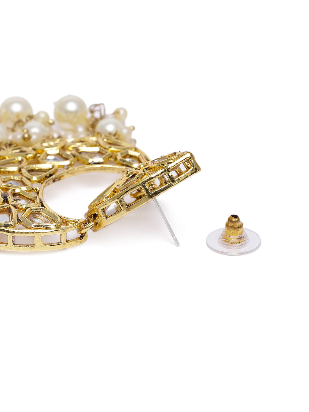 Regal Gold-Plated Kundan Crescent-Shaped Chandbali Earrings