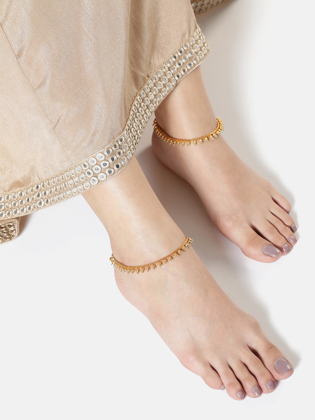 Traditional Gold-Plated Beaded Fringe Anklet Set