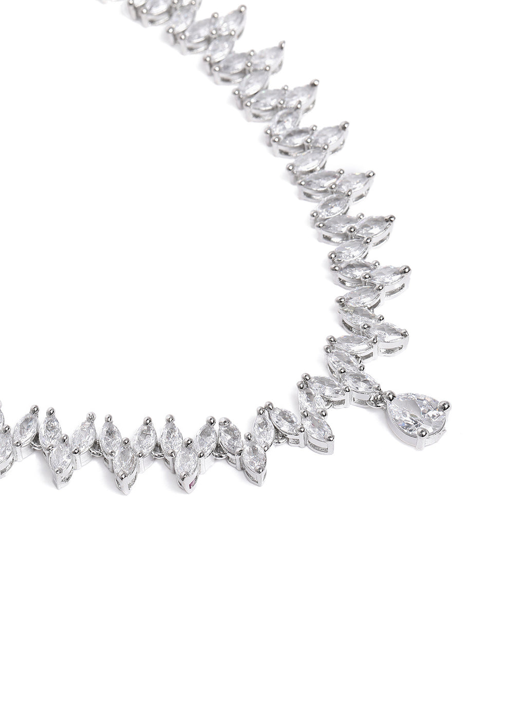 Glamorous Silver-Plated American Diamond CZ Shimmering Necklace & Earring Set