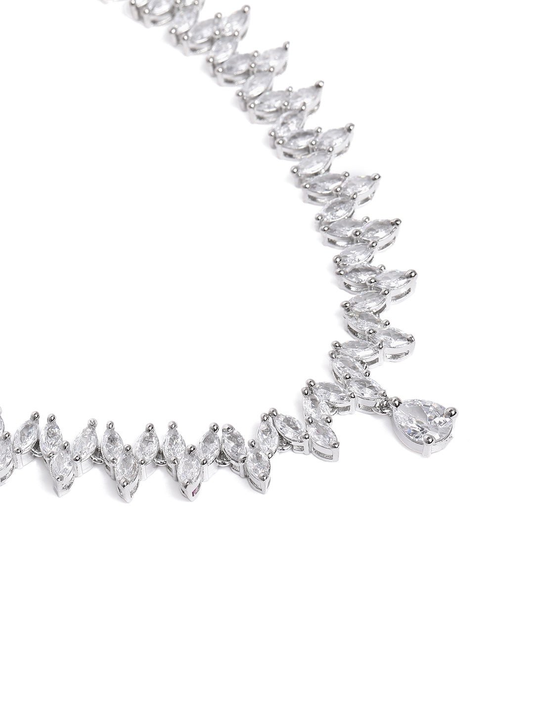 Glamorous Silver-Plated American Diamond CZ Shimmering Necklace & Earring Set