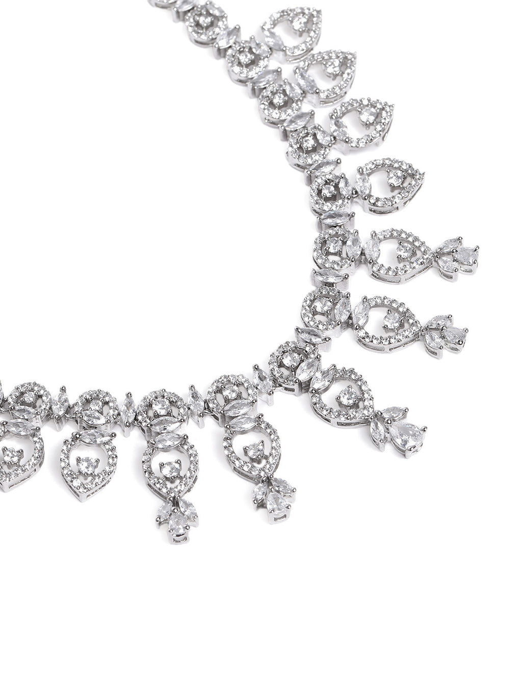 Glamorous Silver-Plated American Diamond CZ Shimmering Necklace & Earring Set