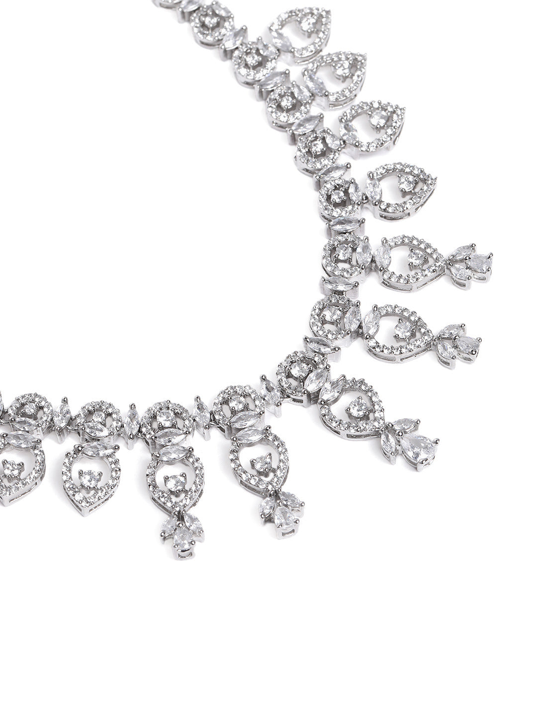 Glamorous Silver-Plated American Diamond CZ Shimmering Necklace & Earring Set