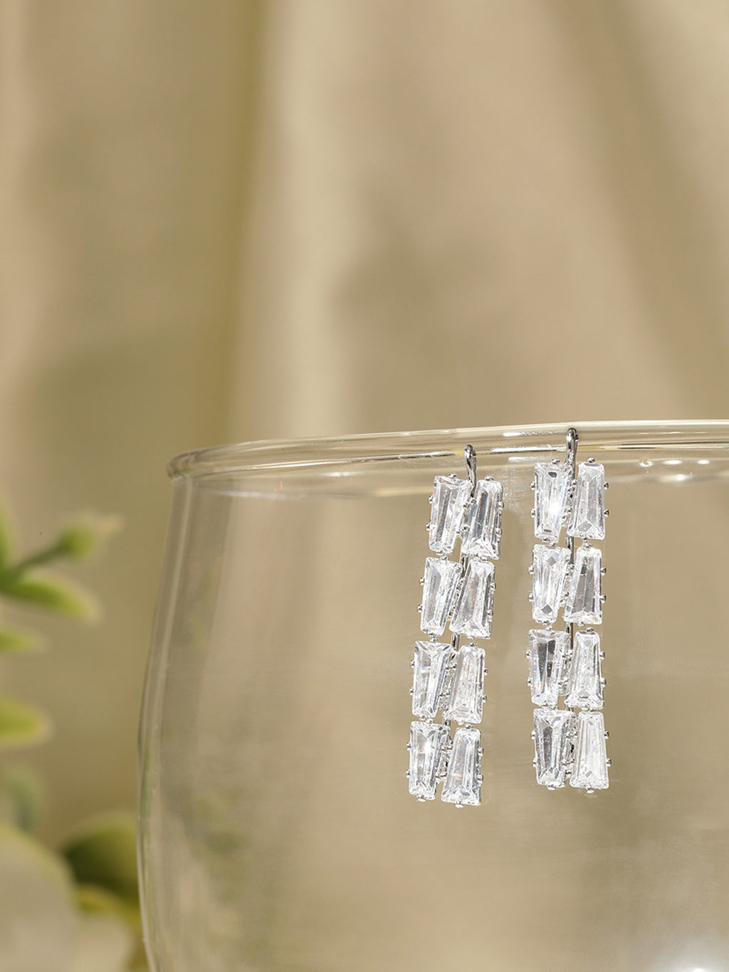 Sleek Silver-Plated American Diamond CZ Linear Drop Earrings