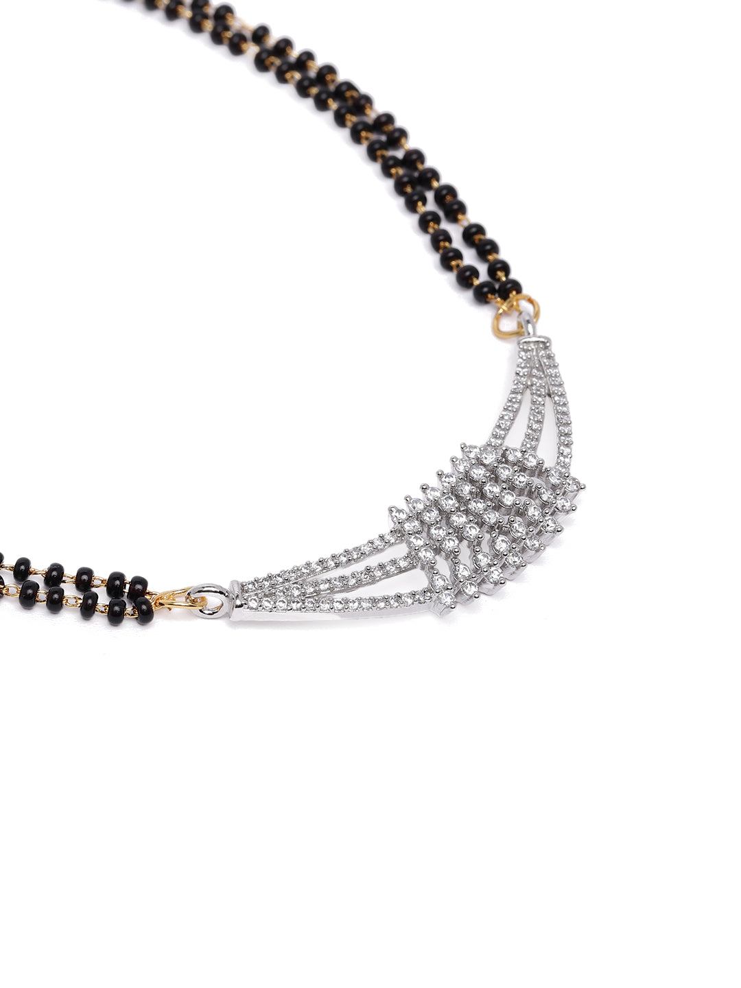 Sophisticated Rhodium-Plated Artificial Stone Mangalsutra & Studs Set