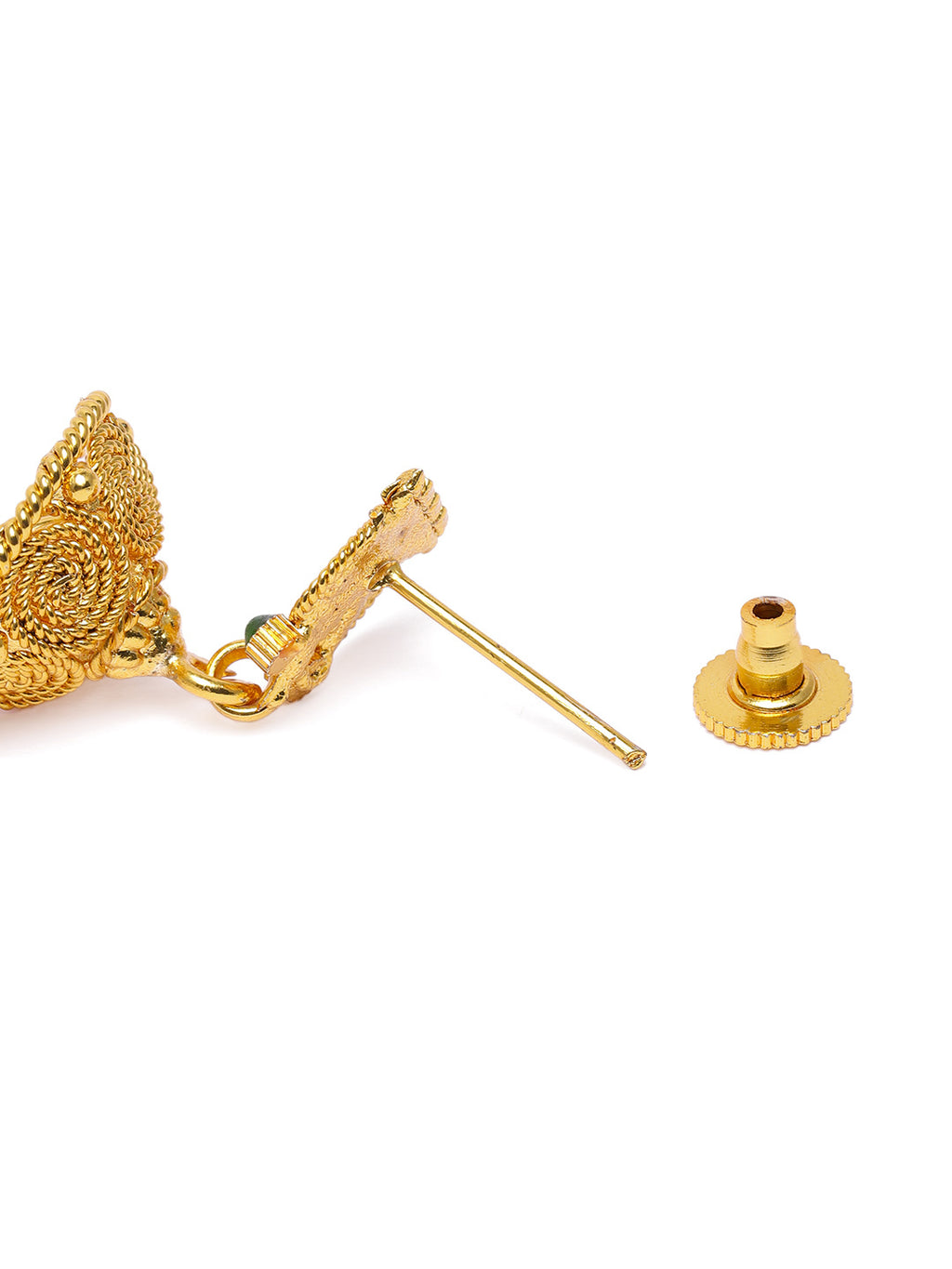 Regal Gold-Plated Red & Green Stone-Studded Necklace & Jhumki Set