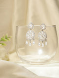 Glamorous Silver-Plated American Diamond CZ Circular Drop Earrings