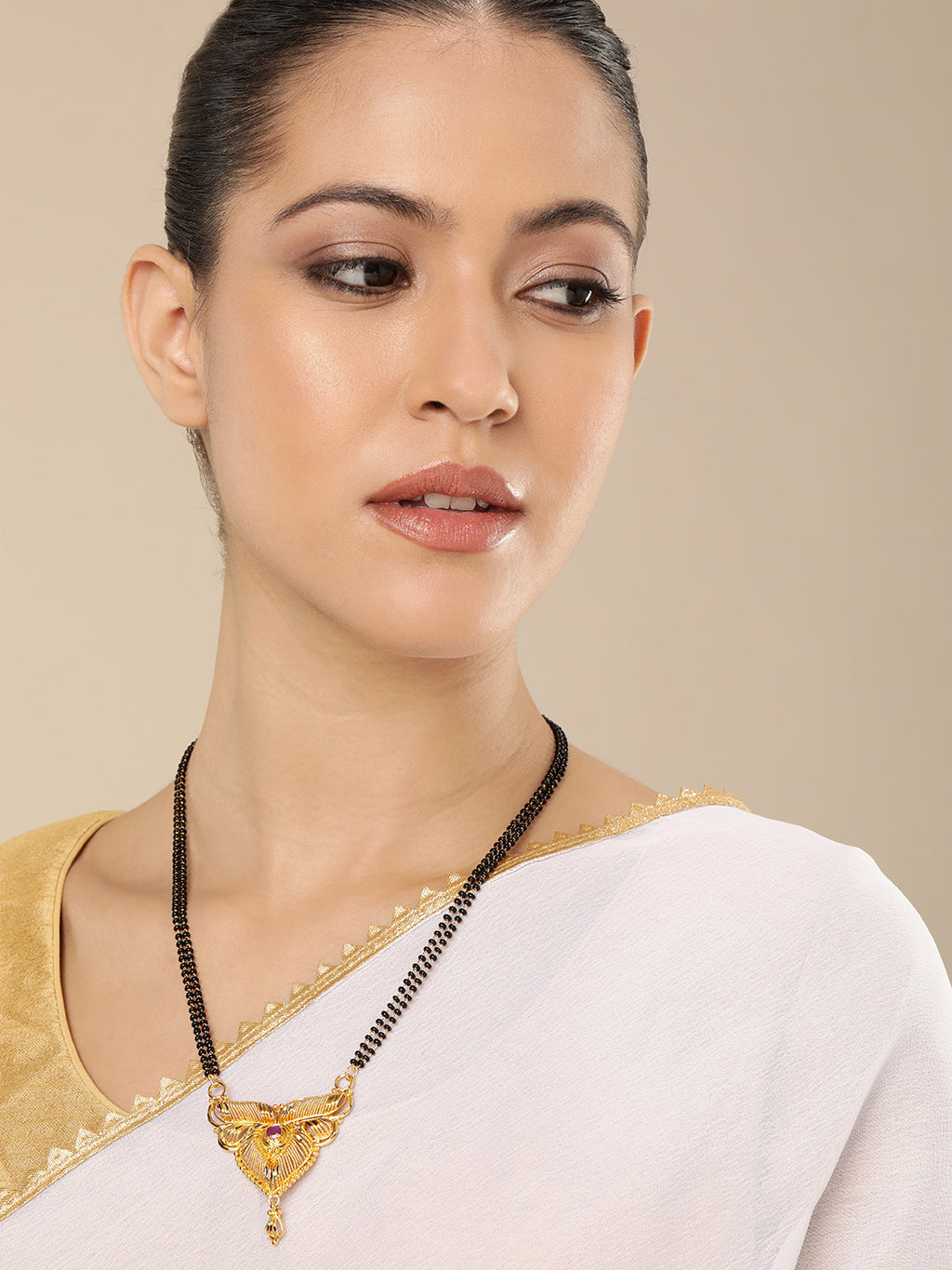 Regal Gold-Plated Cubic Zirconia & Ruby-Toned Stone Mangalsutra