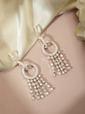 Glamorous Silver-Plated American Diamond CZ Linear Circular Drop Earrings