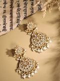 Regal Gold-Plated Kundan Floral & Circular Statement Drop Earrings