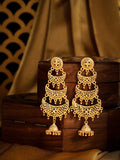 Regal Gold-Plated Multi-Tiered Crescent Chandbali Jhumka Earrings