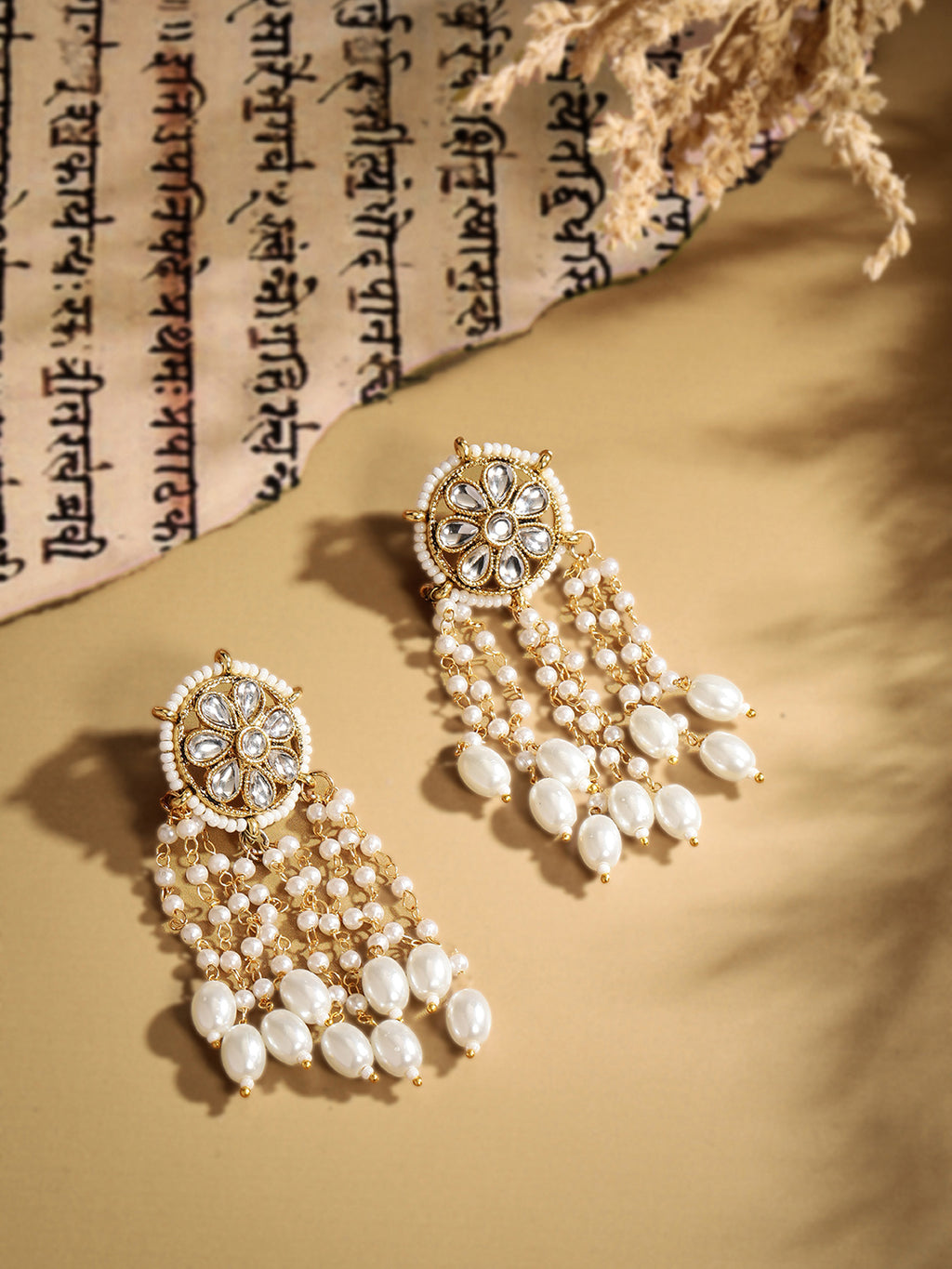 Regal Gold-Plated Kundan Geometric Circular Drop Earrings